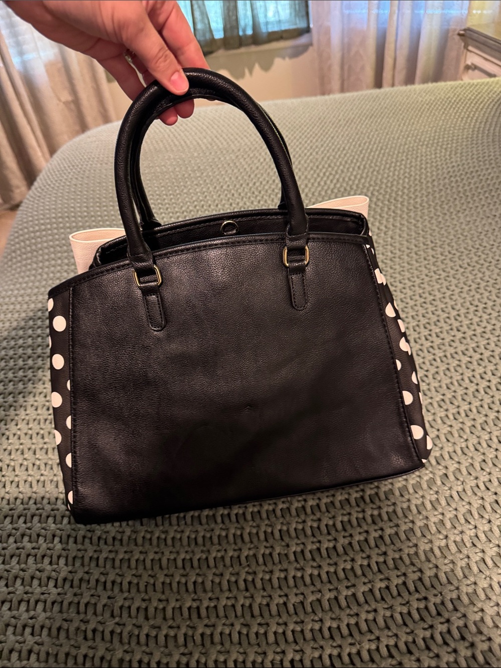 Betsey Johnson Black Satchel with Oversized White Bow - Picture 6 of 6